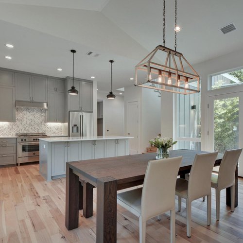 dining room/kitchen with hardwood floor Peoples Signature Flooring Austin Texas, Hickory Natural 5 Inch