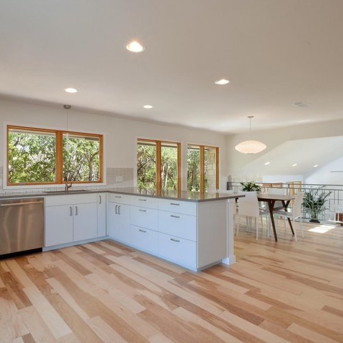 dining room/kitchen with hardwood floor Peoples Signature Flooring Austin Texas, Hickory Natural 5 Inch