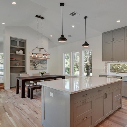 dining room/kitchen with hardwood floor Peoples Signature Flooring Austin Texas, Hickory Natural 5 Inch