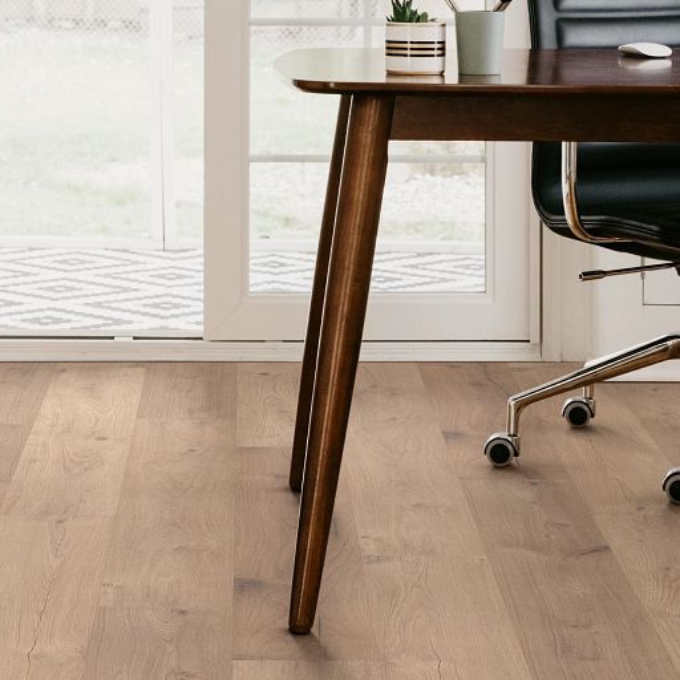 home office and desk on laminate floor